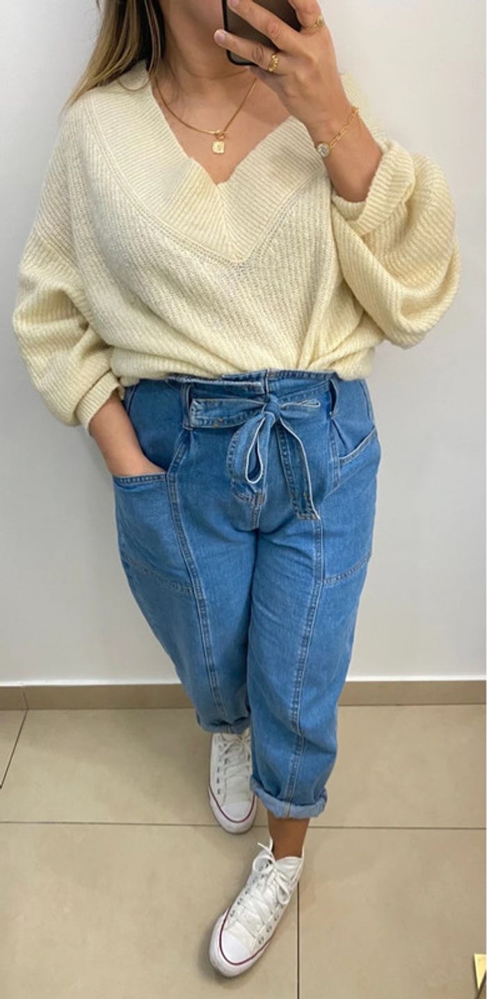 Superbe Pull Ample Crème Col V Taille M Et Plus - photo numéro 3