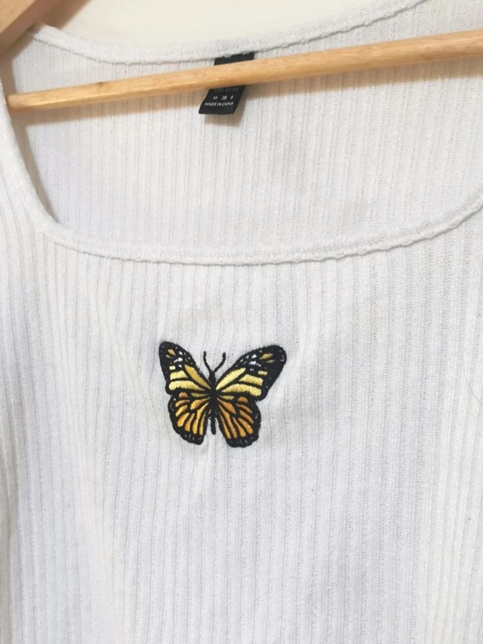 Top manches longues blanc printemps été broderie papillon 🦋 M 38 - photo numéro 2