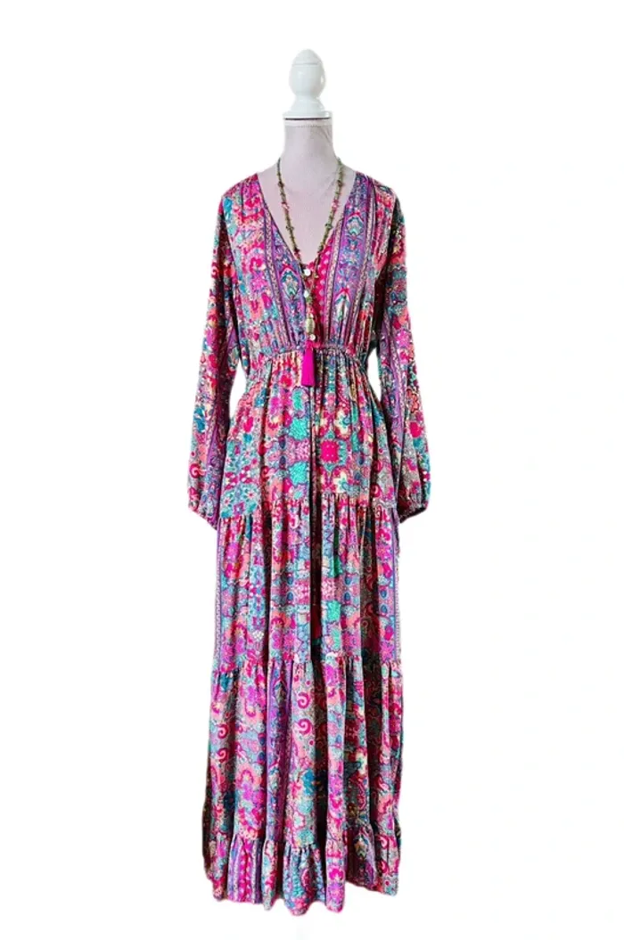 🩵🌸Magnifique robe longue bohème soie neuve avec étiquette Made in India fairycore Silk maxi dress🌸🩵 - photo numéro 5