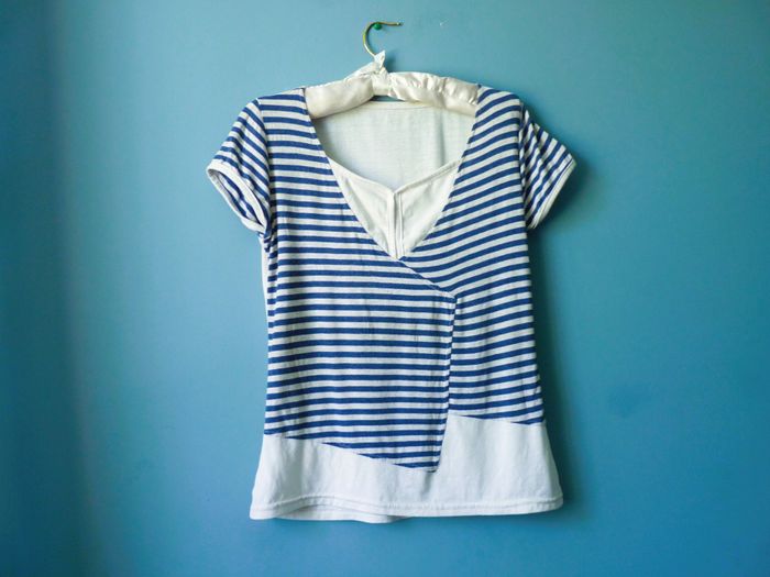 T-shirt kiabi Femme S 36 marinière Blanc Bleu TBE imprimé en superposition - photo numéro 2