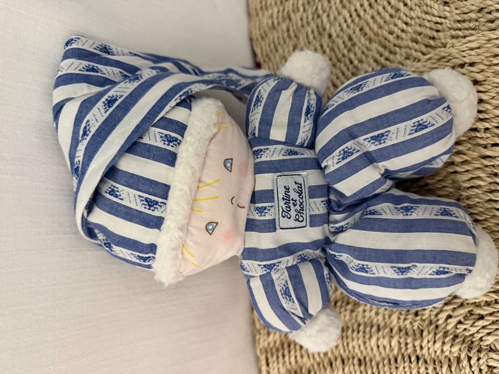 Doudou poupée lutin rayé bleu TARTINE ET CHOCOLAT - photo numéro 1