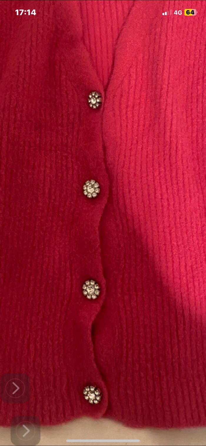 Pull gilet bouton bijoux Zara rose bonbon - photo numéro 2