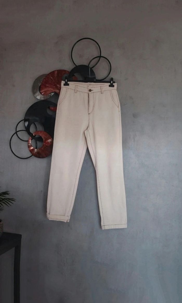 Jean beige crème large Camaïeu