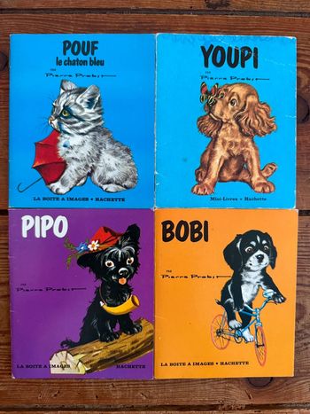 Lot de 4 mini livres anciens boîte à images Hachette Pierre Probst Caroline Bobi Pouf Youpi Pipo