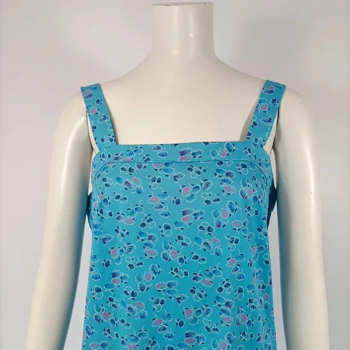 Robe midi bleu turquoise à bretelles larges fleuries – coupe droite estivale fluide taille 40 A107 - photo numéro 6
