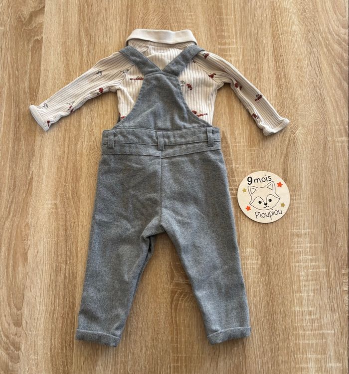 Ensemble salopette grise + body beige 9 mois Kiabi Très bon état - photo numéro 4