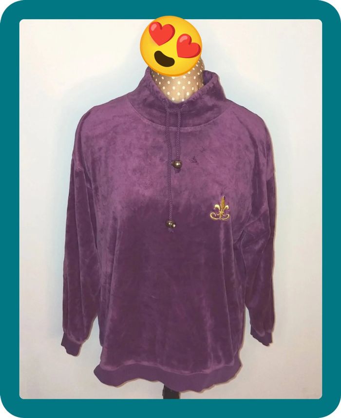 Sweat velour violet femme, taille M, coton