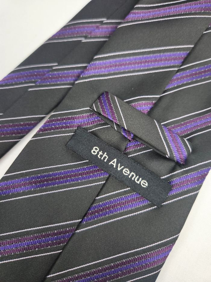 Cravate Homme 8th Avenue - Rayures Noir & Violet - Élégant - photo numéro 7