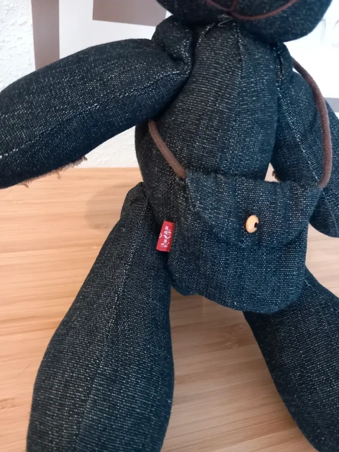 Peluche ours articulé Lewis tissus bleu jeans 👖 33cm - photo numéro 3