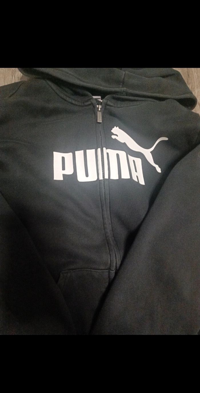 Sweat à capuche zippé Puma Noir - Logo Blanc - Taille S - Très Bon État - photo numéro 2