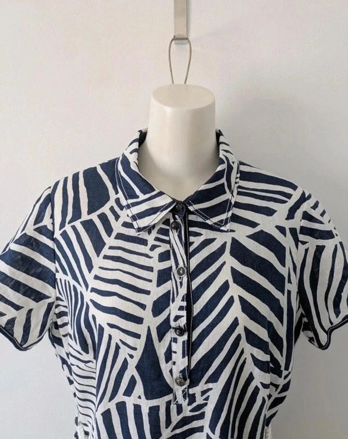 Robe d'été 100% lin blanche et marine - Initiative - taille 46 - photo numéro 2