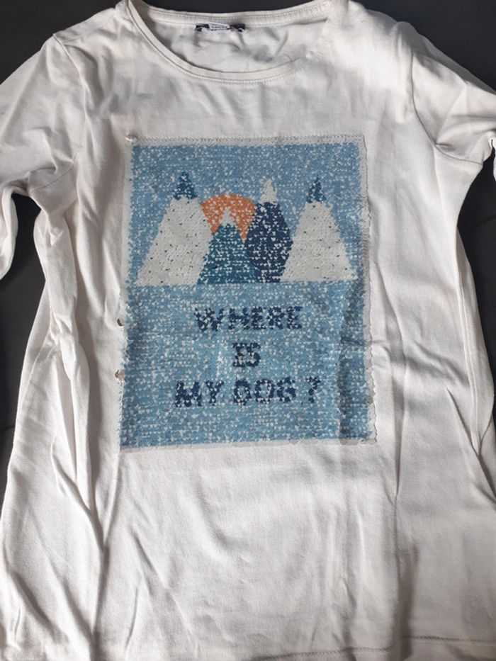 Tee-shirt sequins chien manches longues Okaïdi 10 ans - photo numéro 2