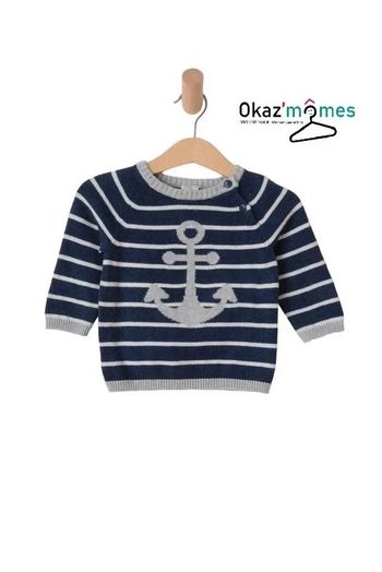 Pull en coton marin bleu et gris - H&M 68cm (4-6 mois)