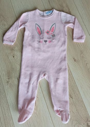 Pyjama velours rose lapin FPC - Taille 12 mois-74cm comme neuf