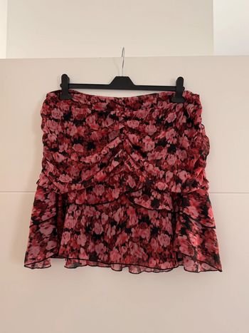 Jupe volant Saia rock Skirt falda Gonna Rok noir rose rouge donna femme woman mujer dress été fleuri