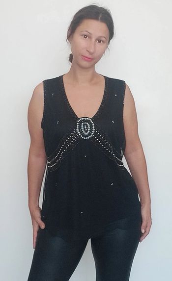 Top soirée strass et perles blanches taille 48