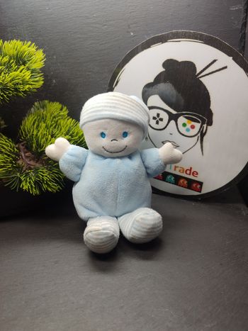 Mini peluche ours bleu blanc Pastelous gipsy doudou rayé bonnet Rayure Gris 