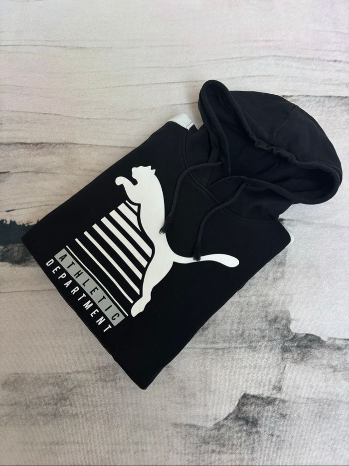 Sweat à capuche Puma, Taille S, Imprimé Blanc et Bandes Blanches sur les Épaules