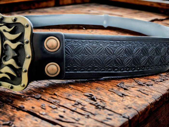 Ceinture noire avec boucle tête de mort – Style rock / biker - photo numéro 2