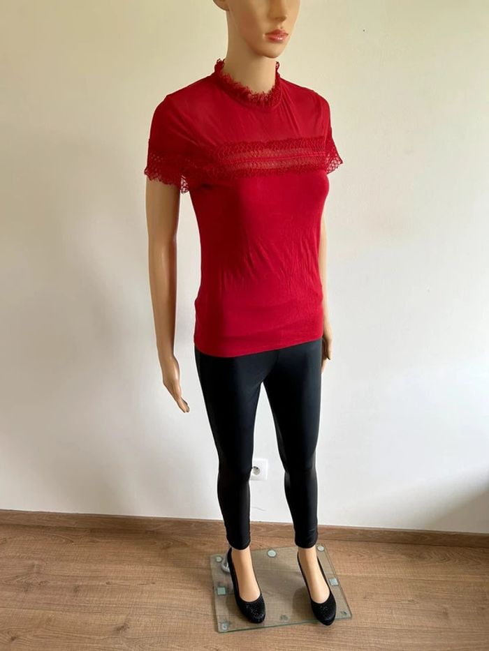 Top rouge à manches courtes avec dentelle Morgan taille M TBE (taille petit) - photo numéro 4