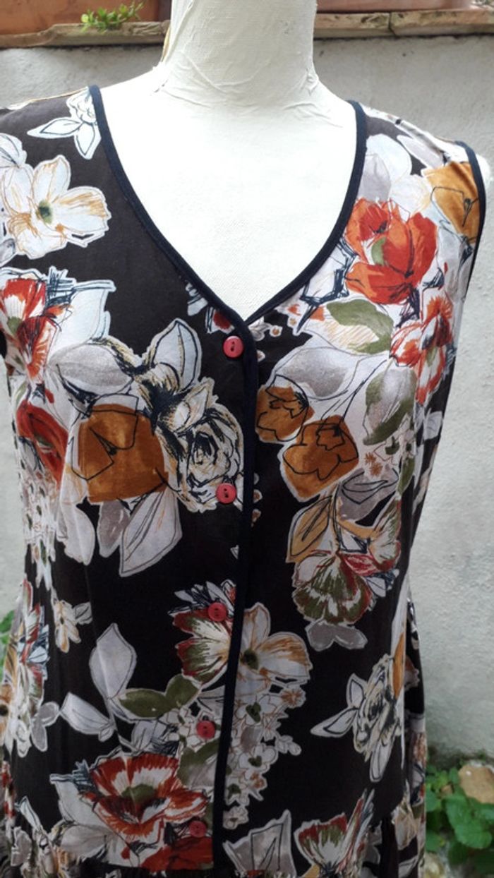 Robe coton fleuri sans manches Vintage - photo numéro 2