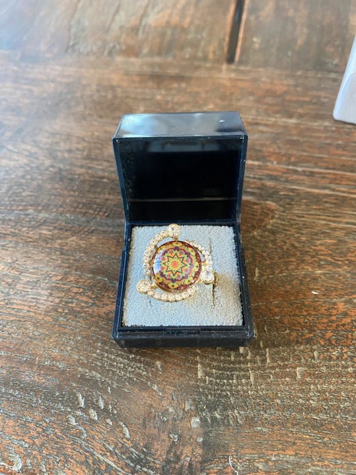 Magnifique bague réglage fleur avec strass et pierre - photo numéro 5