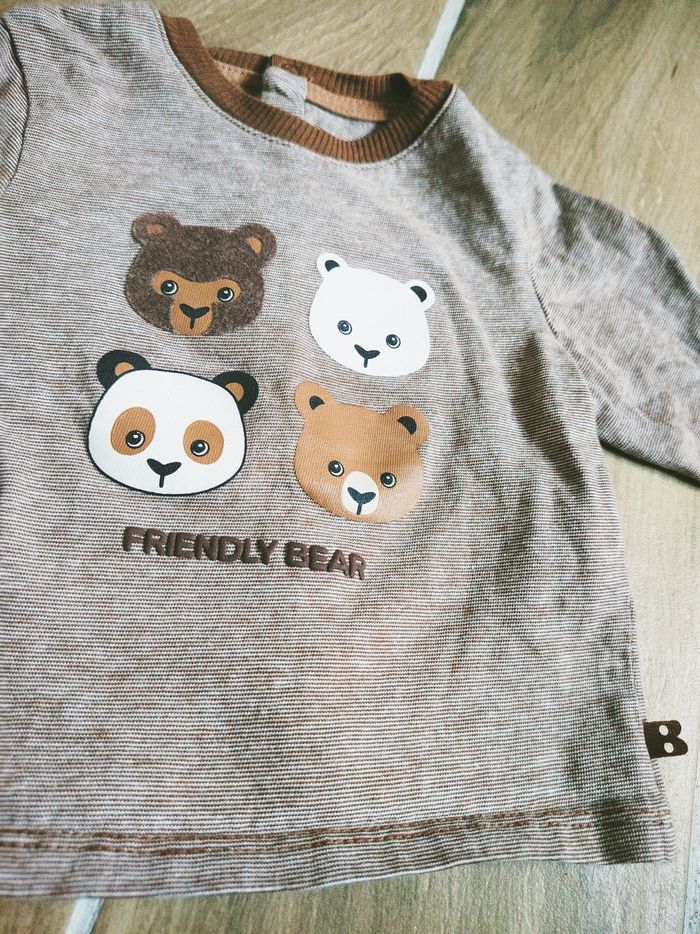 🐶Obaïbi - Ensemble Pantalon molletonné marron et T-shirt motifs ours- Taille 3 mois - photo numéro 4