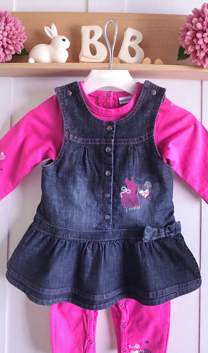 3 POMMES - ENSEMBLE 2P BÉBÉ FILLE BRODERIES LAPIN & COEURS, VOLANTS & NOEUD 12M - photo numéro 4