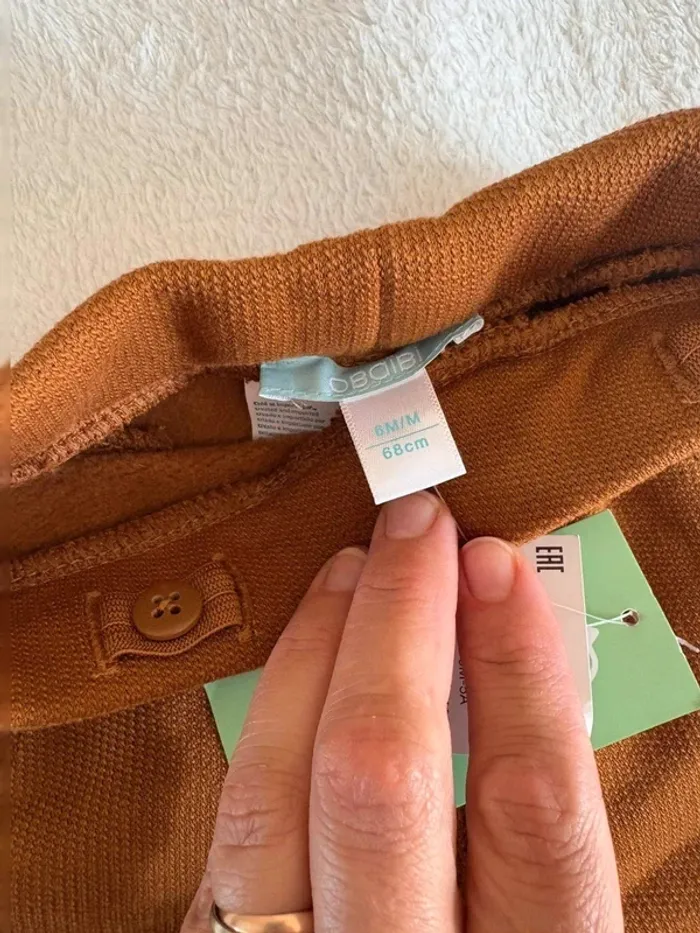Pantalon bébé mixte en maille côtelée couleur caramel – Taille 6 mois (Obaïbi) - photo numéro 4