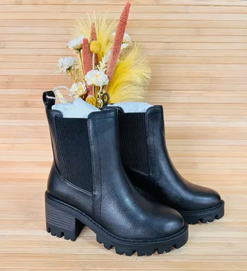 Bottines pour femme noires Jomix 37 – semelles compensées crantées – tendance automne hiver