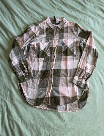 ​H&M Chemise Coton Carreaux Vert Rose Bon état Taille 36