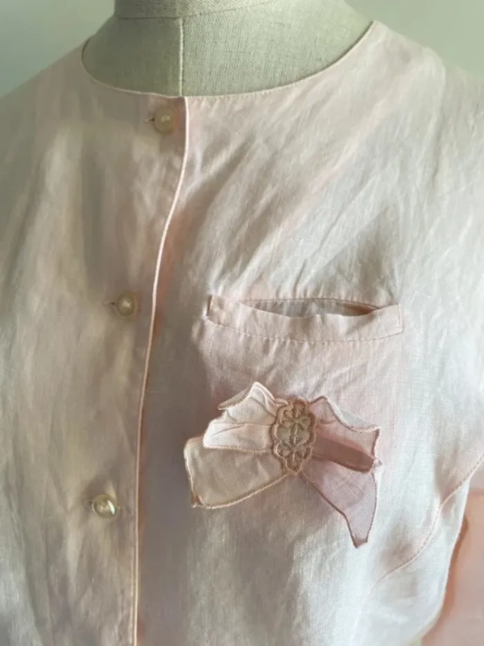Chemise vintage manches courtes rose pâle Jacques Fath - photo numéro 7