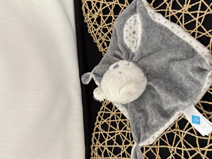 Doudou plat ours TEX BABY étoiles gris blanc carré 19 cm - photo numéro 5