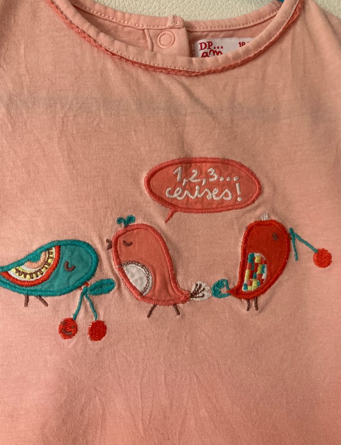 Tee-shirt broderie cerises et oiseaux taille 18 mois - photo numéro 2
