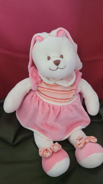 Grand Doudou lapin blanc rose rayé orange BUKOWSKI