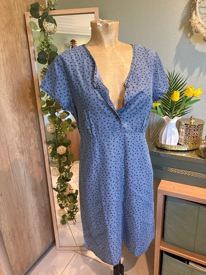 Jolie robe à pois en jean, léger, femme 38 - photo numéro 2