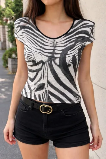 🌸 Top IKKS zébré noir & blanc – Coupe féminine & tendance - taille 34 / xs