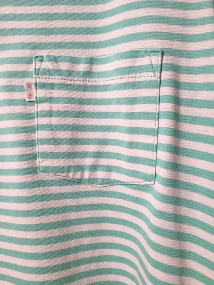 Impeccable t-shirt Levi's vintage ligné vert avec poche 100% coton T S - photo numéro 3