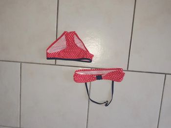 Maillot de bain 2 pièces fille 4 ans rouge et blanc pois la halle