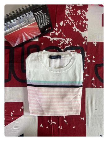 Sweat Tommy Blanc avec des liserés bleu et rose taille M