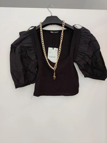 Top bimatiere manches bouffantes