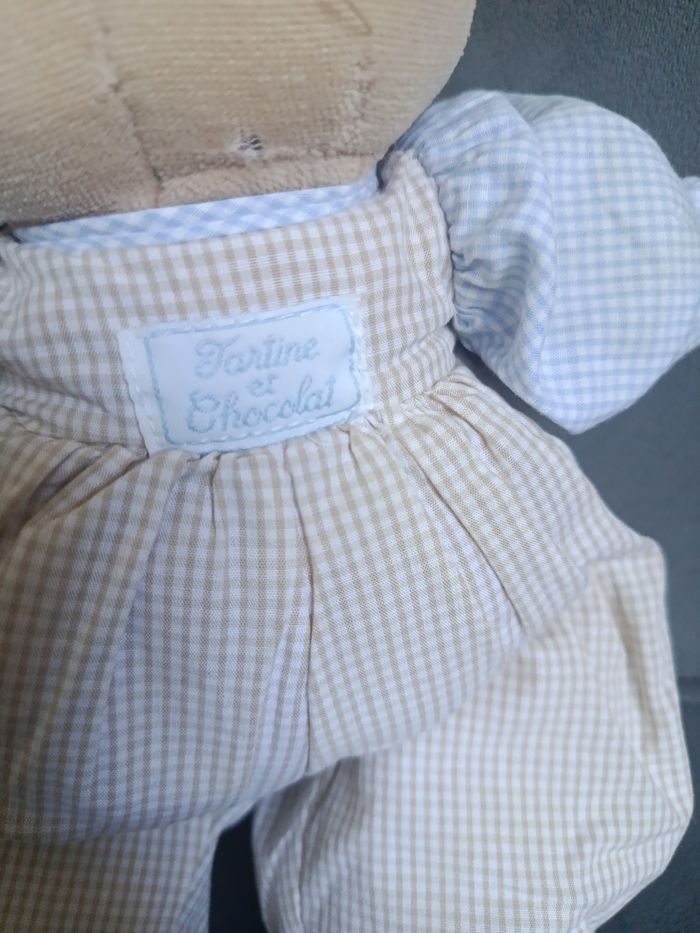Peluche ours Tartine et Chocolat vintage, salopette vichy - photo numéro 2
