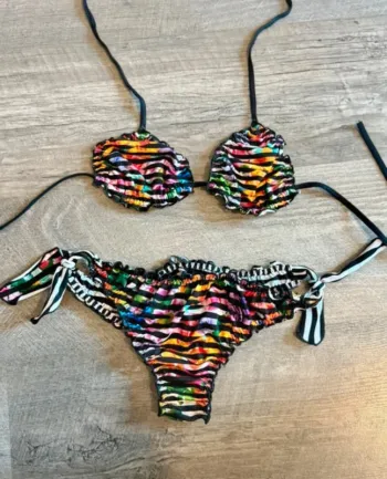 Bikini calzedonia fleurie rayé multicolore