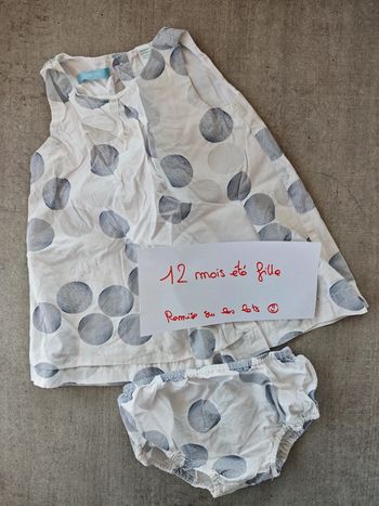 Robe blanche et grise à pois avec bloomer