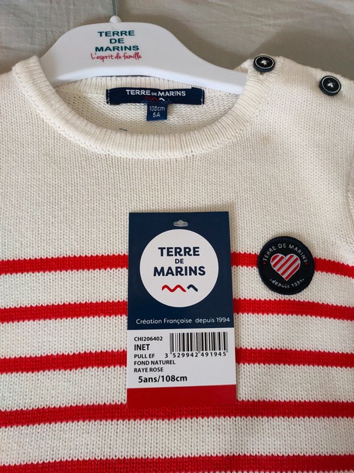 Pull marin fille enfant EF fond naturel rayé rose 5ans  Terre de Marins - photo numéro 2