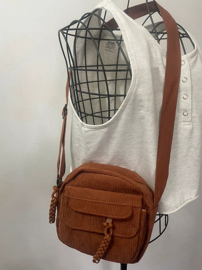 Mini Sac Bandoulière marron en Velours Côtelé pour Femme - photo numéro 4