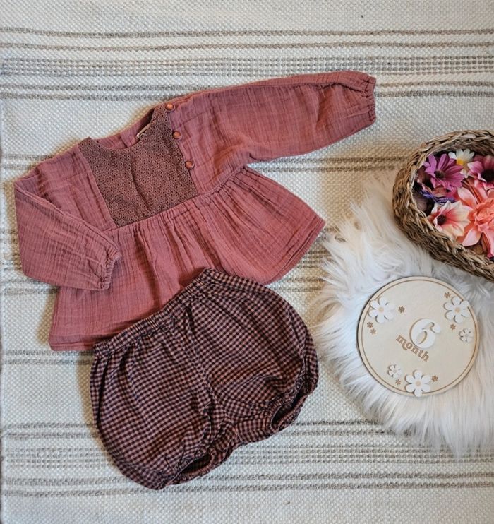 Ensemble fille terracota gaze de coton 6 mois bonton - photo numéro 1