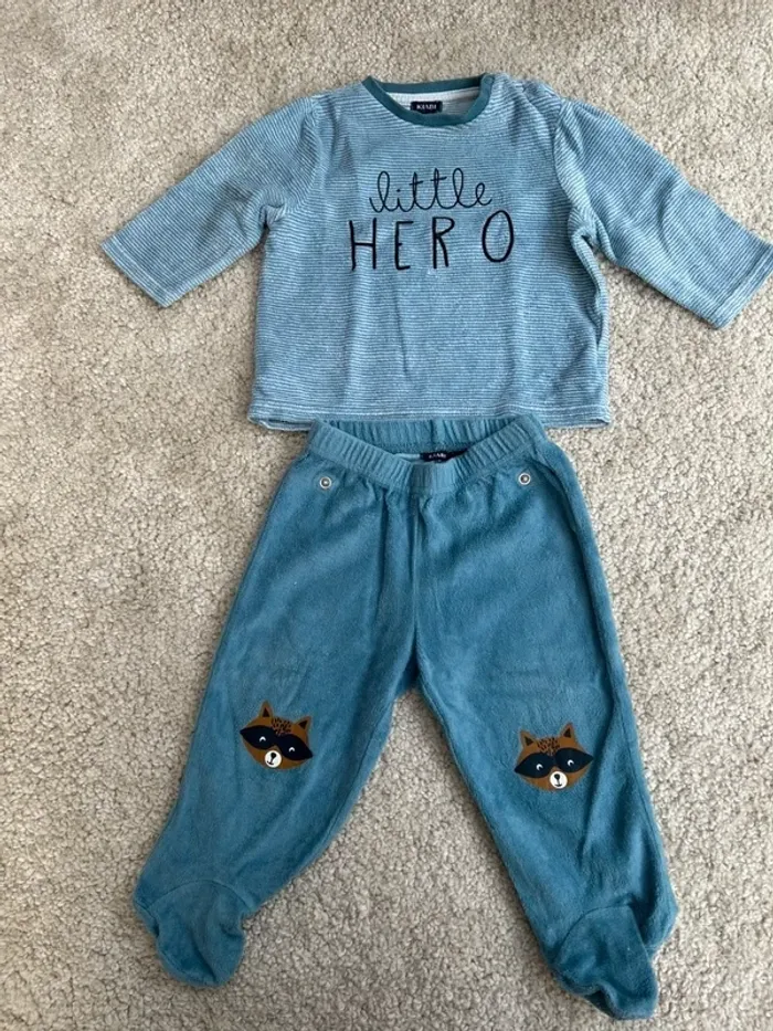 Pyjama hiver velours 2 pièces mixte - 12 mois - Kiabi