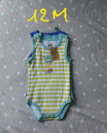 Lot de 3 bodies sans manches enfant mixte 12 mois