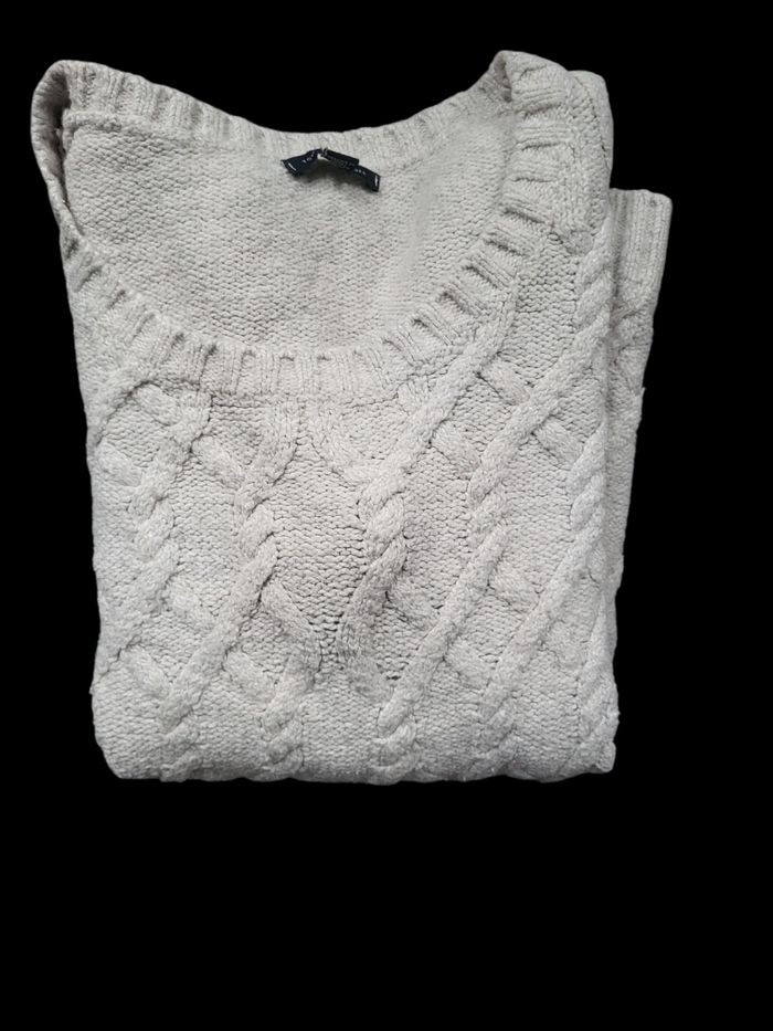 Pull femme Tommy Hilfiger – maille torsadée beige/blanc cassé, taille M - photo numéro 4